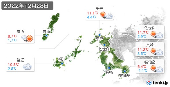 長崎県(2022年12月28日の天気