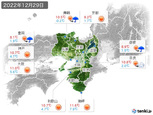 近畿地方(2022年12月29日の天気