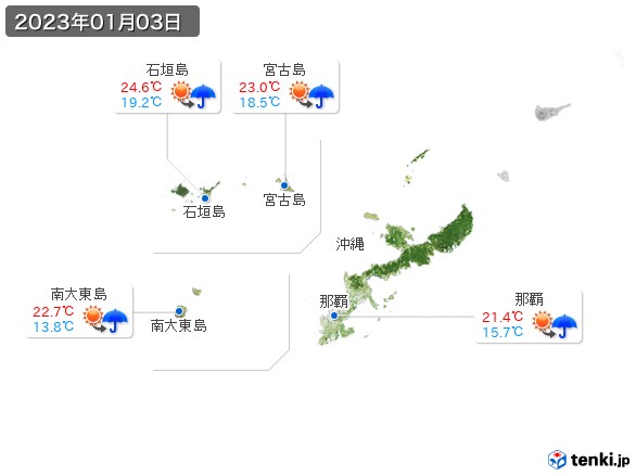 沖縄地方(2023年01月03日の天気