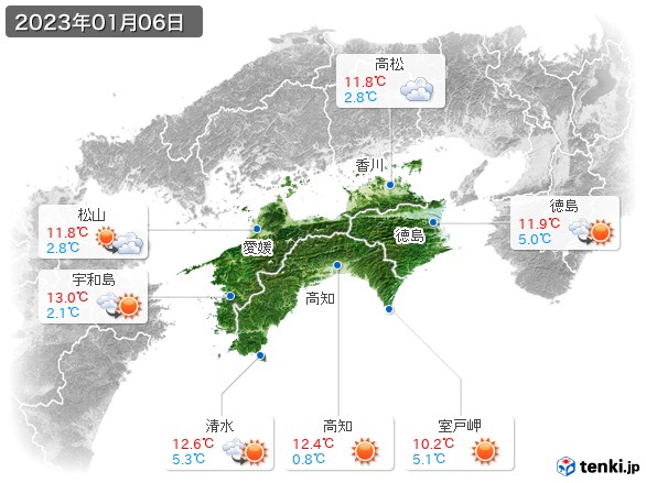 四国地方(2023年01月06日の天気