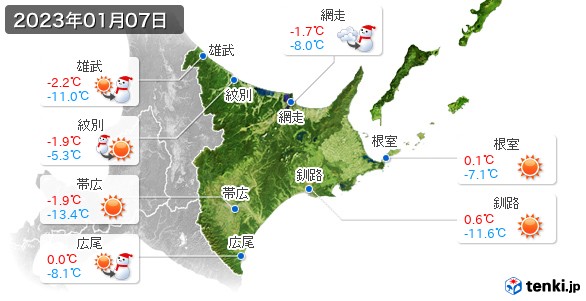 道東(2023年01月07日の天気