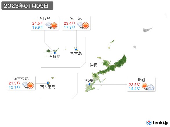 沖縄地方(2023年01月09日の天気
