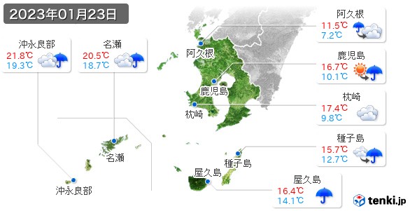 鹿児島県(2023年01月23日の天気