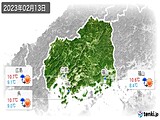 2023年02月13日の広島県の実況天気