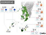 2023年02月14日の鹿児島県の実況天気