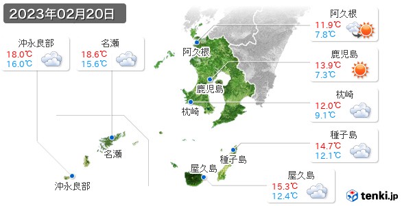 鹿児島県(2023年02月20日の天気