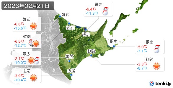 道東(2023年02月21日の天気