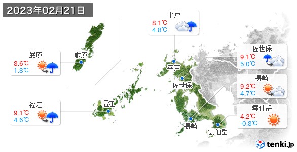 長崎県(2023年02月21日の天気