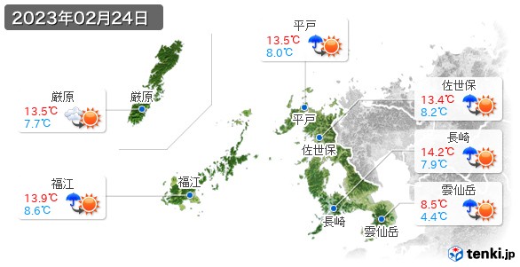 長崎県(2023年02月24日の天気