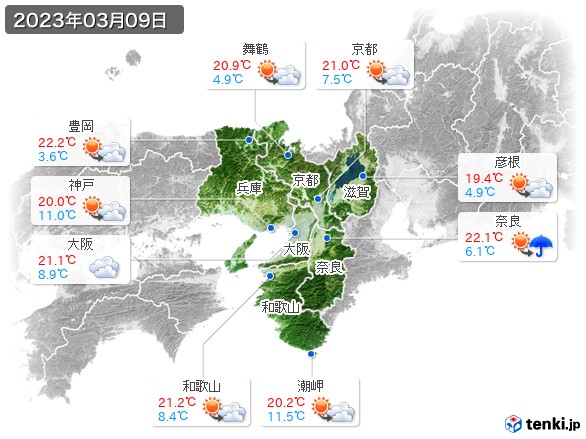 近畿地方(2023年03月09日の天気