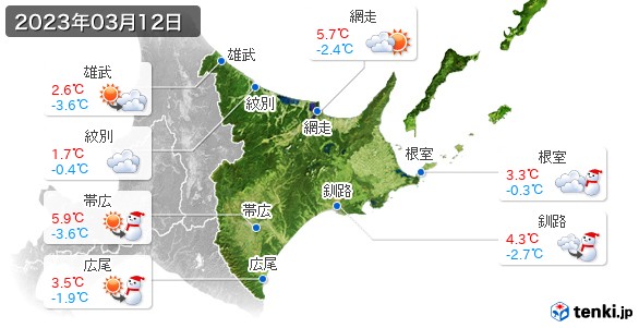 道東(2023年03月12日の天気