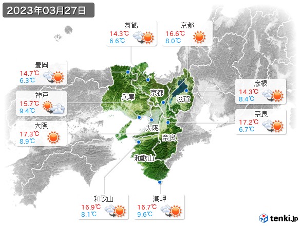 近畿地方(2023年03月27日の天気