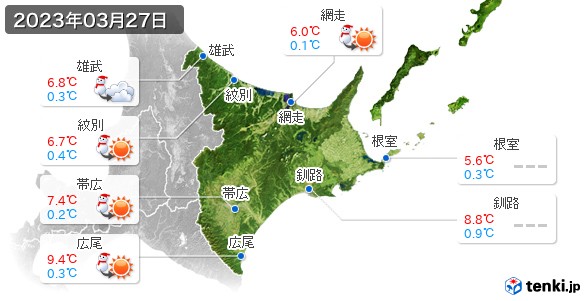 道東(2023年03月27日の天気