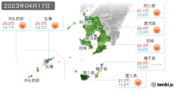 鹿児島県(2023年04月17日の天気