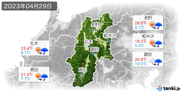 長野県(2023年04月29日の天気