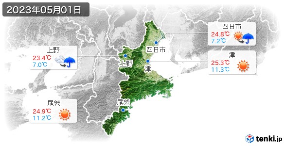 三重県(2023年05月01日の天気