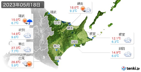 道東(2023年05月18日の天気