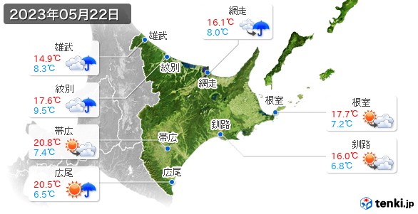 道東(2023年05月22日の天気