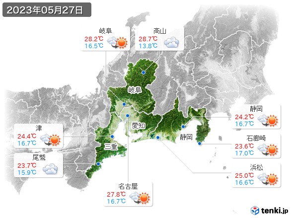 東海地方(2023年05月27日の天気