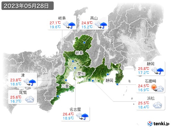 東海地方(2023年05月28日の天気