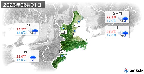 三重県(2023年06月01日の天気