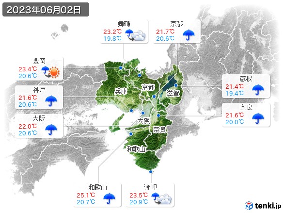 近畿地方(2023年06月02日の天気