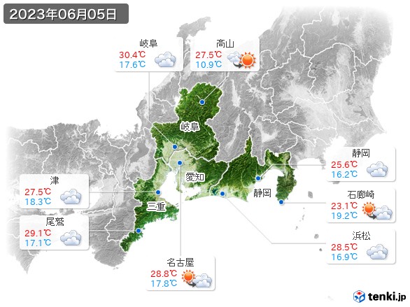 東海地方(2023年06月05日の天気