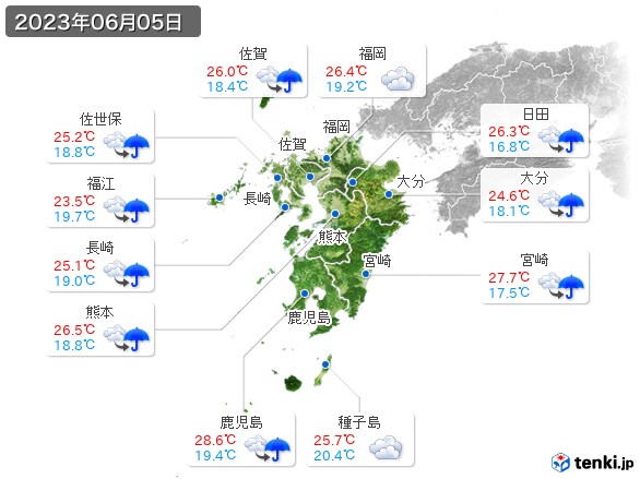 九州地方(2023年06月05日の天気