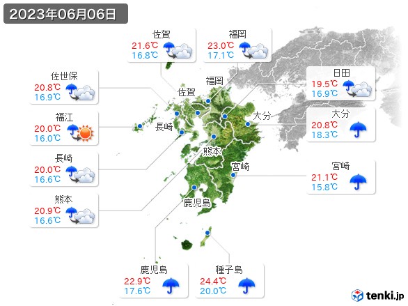 九州地方(2023年06月06日の天気