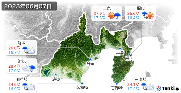 静岡県(2023年06月07日の天気