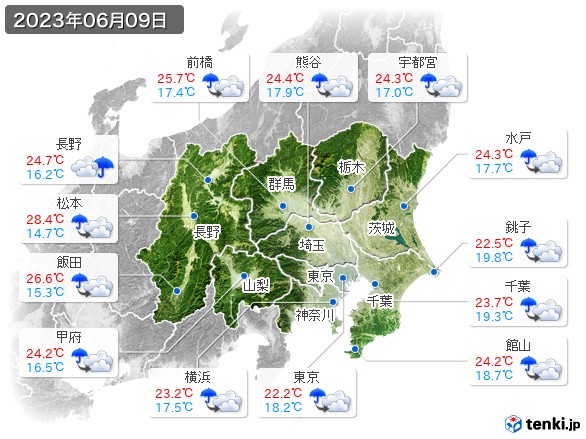 関東・甲信地方(2023年06月09日の天気