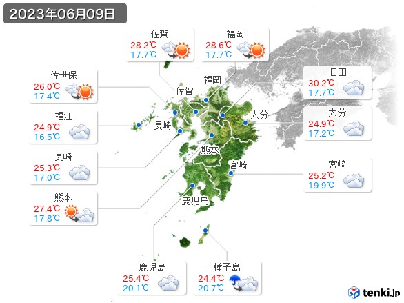 九州地方(2023年06月09日の天気