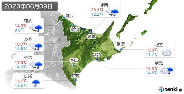 道東(2023年06月09日の天気
