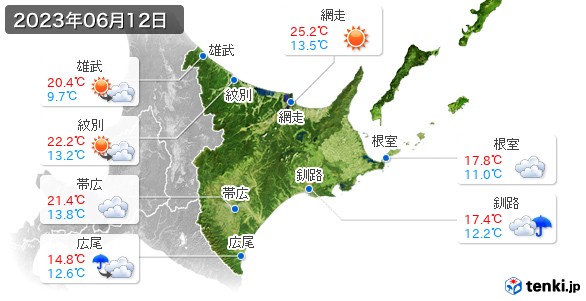 道東(2023年06月12日の天気