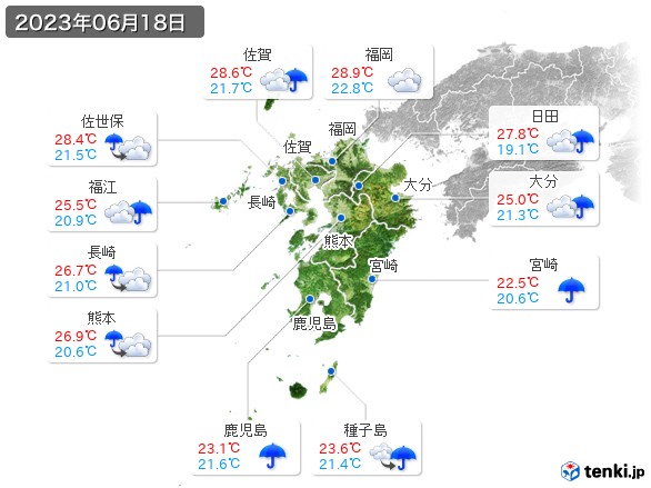 九州地方(2023年06月18日の天気