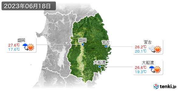 岩手県(2023年06月18日の天気