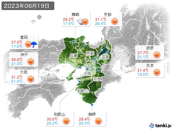 近畿地方(2023年06月19日の天気