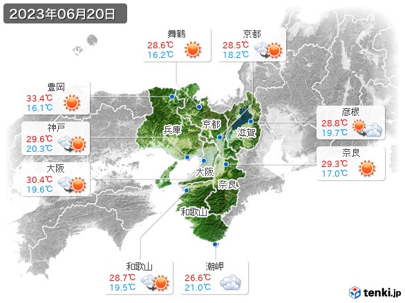 近畿地方(2023年06月20日の天気