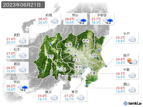 関東・甲信地方(2023年06月21日の天気