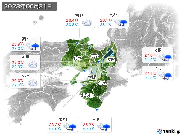 近畿地方(2023年06月21日の天気