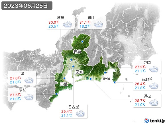 東海地方(2023年06月25日の天気