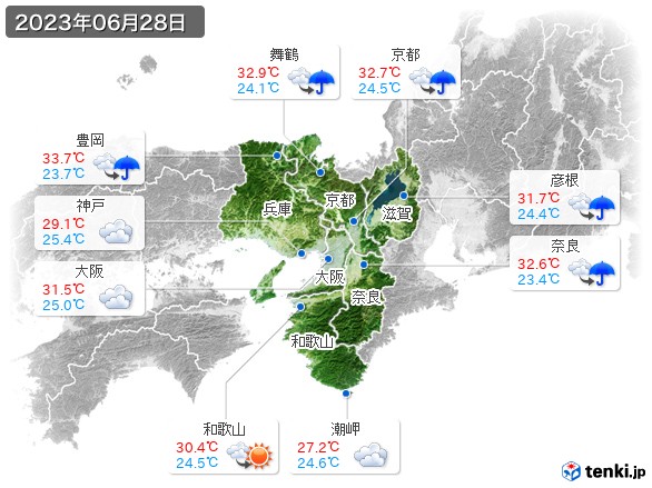 近畿地方(2023年06月28日の天気