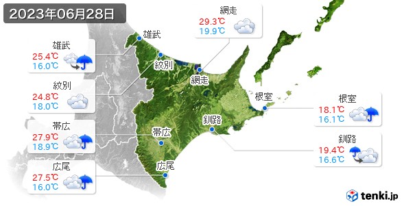 道東(2023年06月28日の天気