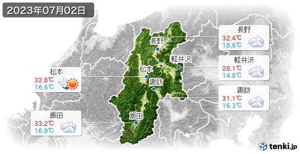 長野県(2023年07月02日の天気