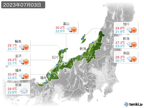 北陸地方(2023年07月03日の天気