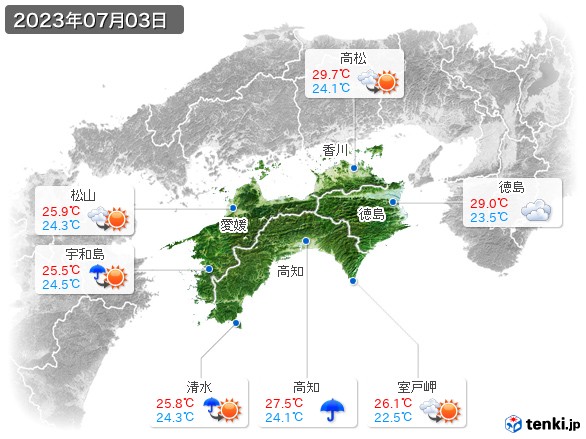 四国地方(2023年07月03日の天気