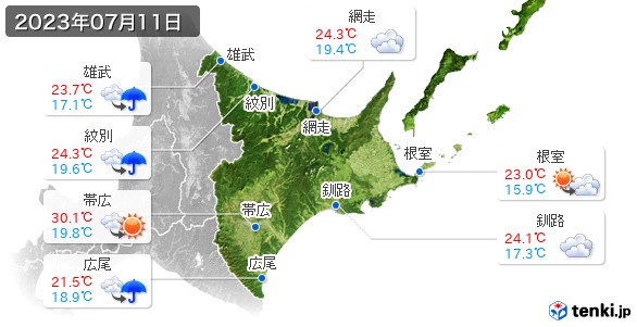 道東(2023年07月11日の天気