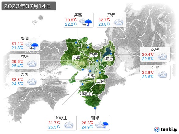 近畿地方(2023年07月14日の天気