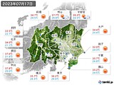 2023年07月17日の関東・甲信地方の実況天気