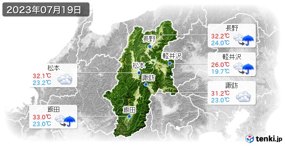 長野県(2023年07月19日の天気